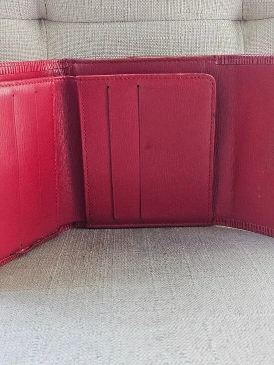 Vintage Louis Vuitton Wallet Card Holder Red Leather Tri Fold Purse Made France - Picture 7 of 12